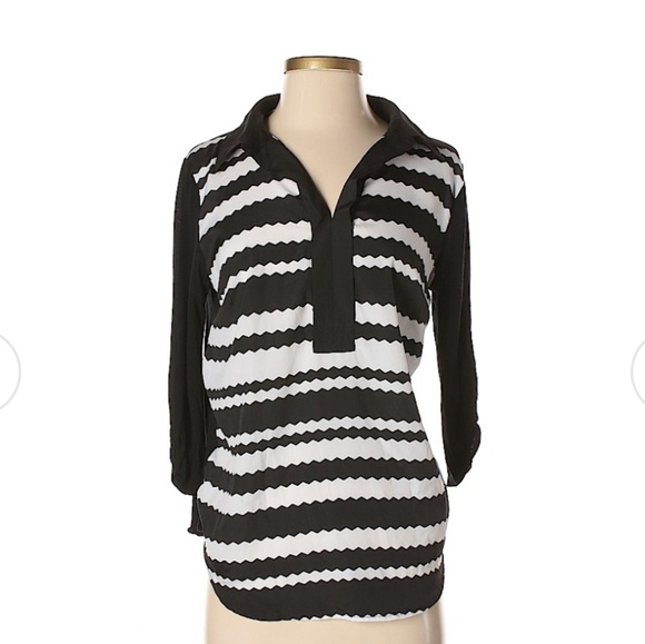 Kensie Black White Chevron 3/4 Sleeves Blouse - Picture 1 of 6